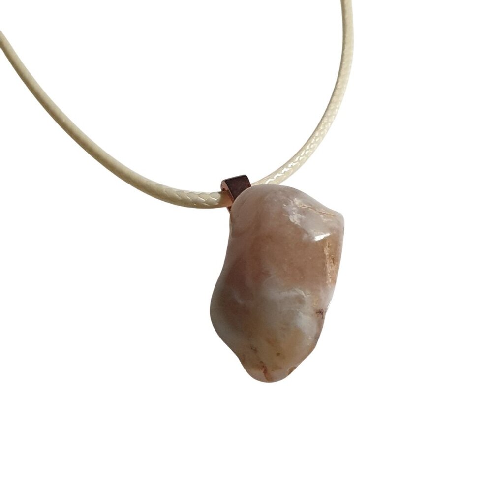 Polished Natural Stone Pendant Necklace Beige Adjustable Agate Jewelry Boho Gift